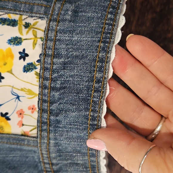 HANDMADE" ☆OKD  "L.e.i." "WINDOW FLOWERS" UpPURPOSED JEAN JACKET! 💙 LG - Picture 10 of 11
